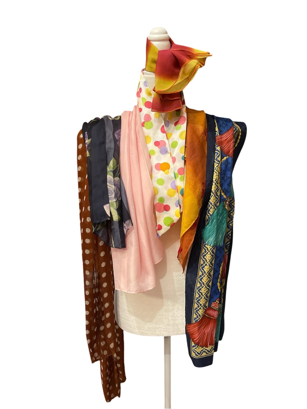 Neck scarves quantity 7 different sizes & patterns, polyester blends $25 for all